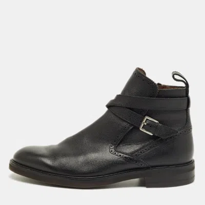 Pre-owned Ferragamo Black Leather Buckle Knee Length Boots Size 44.5