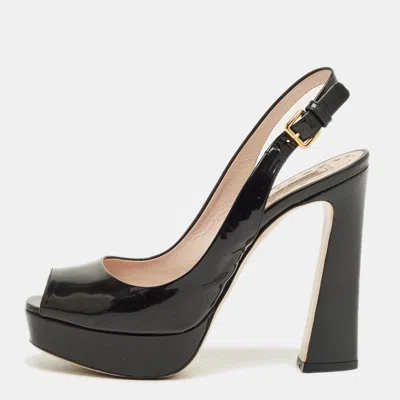 Pre-owned Miu Miu Black Patent Leather Open Toe Platform Slingback Pumps Size 35.5