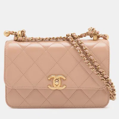 Pre-owned Chanel Beige Mini Quilted Lambskin Perfect Fit Flap In Sand