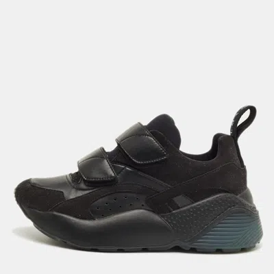 Pre-owned Stella Mccartney Black Faux Leather And Faux Suede Eclypse Low Top Sneakers Size 35.5