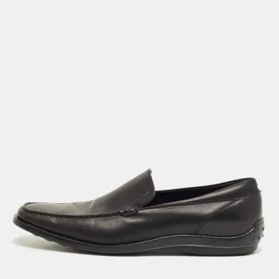 Pre-owned Tod's Black Leather Slip Onpenny Loafers Size 47.5