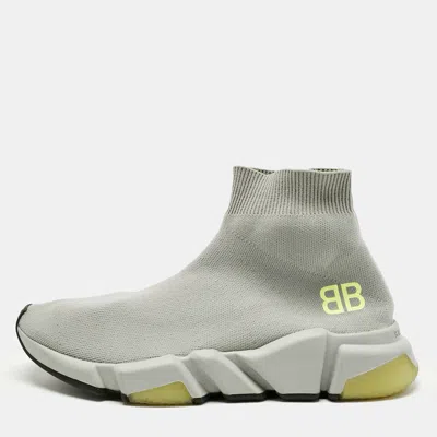Pre-owned Balenciaga Grey Knit Fabric Speed Trainer High Top Sneakers Size 37 In Gray