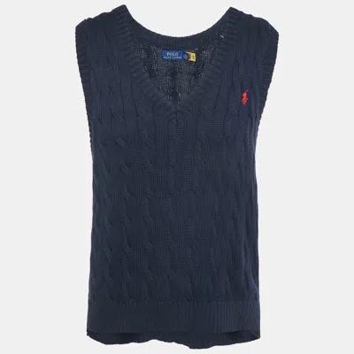 Pre-owned Polo Ralph Lauren Navy Blue Cable Knit V-neck Vest L