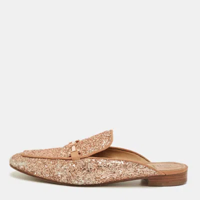 Pre-owned Tory Burch Gold Glitter Amalia Mules Size 39
