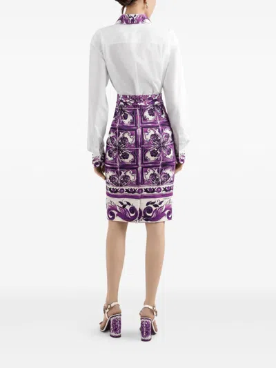 Dolce & Gabbana Cotton Shirt With Maiolica Print Details In White