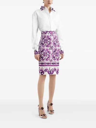 Dolce & Gabbana Cotton Shirt With Maiolica Print Details In White