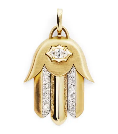 Jade Trau Yellow Gold And Diamond Hamsa Charm In Gold