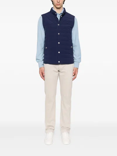 Brunello Cucinelli Men Nylon Down Vest In Blue