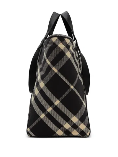 Burberry Checkered Pattern Shoulder Bags With Dual Handles In Black