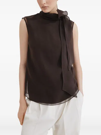 Brunello Cucinelli Silk Tank Top In Brown