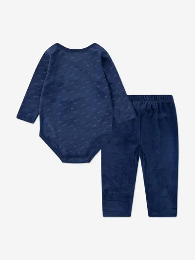 Nike Baby 3 Piece Velour Swoosh Bodysuit Set In Blue
