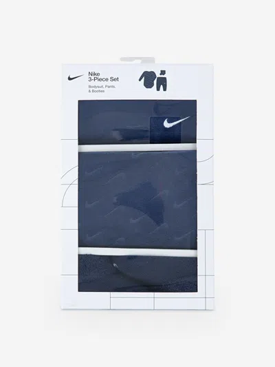 Nike Baby 3 Piece Velour Swoosh Bodysuit Set In Blue