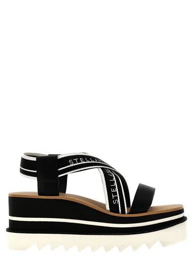 Stella Mccartney Sneak-elyse Striped Platform Sandals In Black