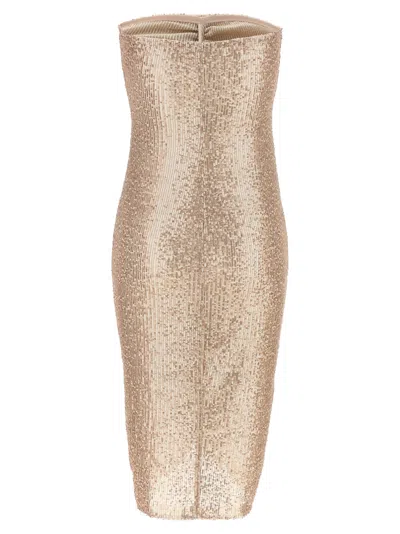 Norma Kamali Strapless Shirred Front Dresses Pink In Gold