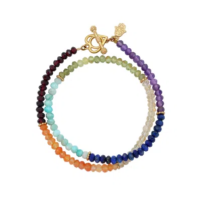 Karma And Luck Women's Chakra Bloom Gemstone Heart Wrap Bracelet In Multi