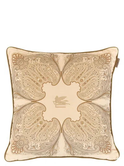 Etro Home Velvet Pillow Cushions Beige In Gold
