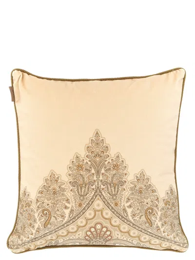 Etro Home Velvet Pillow Cushions Beige In Gold