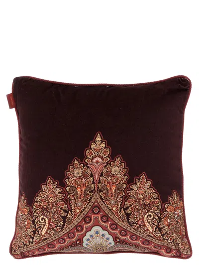 Etro Home Velvet Pillow Cushions Multicolor In Red