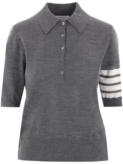 Thom Browne Short-sleeve Virgin-wool Polo Shirt In Gray