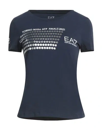 Ea7 Woman T-shirt Navy Size S Cotton, Elastane In Blue