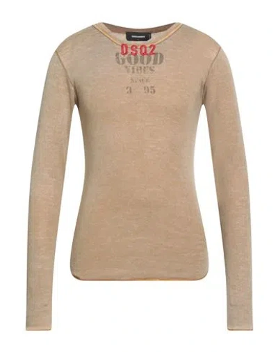 Dsquared2 Man T-shirt Sand Size L Virgin Wool In Brown