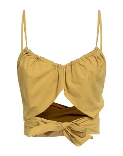 Ottod'ame Woman Top Mustard Size 4 Cotton In Green