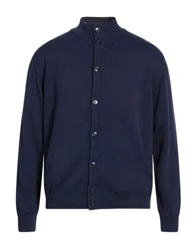 Wool & Co Man Cardigan Navy Size L Cotton In Blue