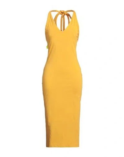 Ex-animo Woman Midi Dress Marigold Size L Cotton In Yellow