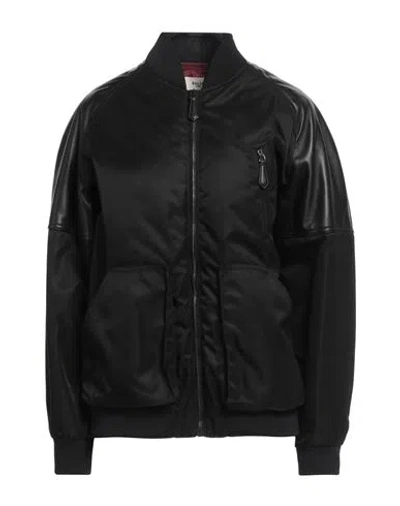 Bally Woman Jacket Black Size 10 Recycled Nylon, Lambskin, Cotton, Polyester, Elastane In Black