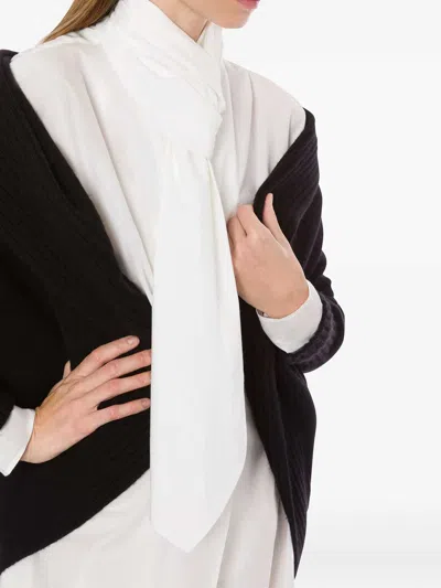 Alberta Ferretti Long Sleeve Collarless Shirt With Scarf Detail In White