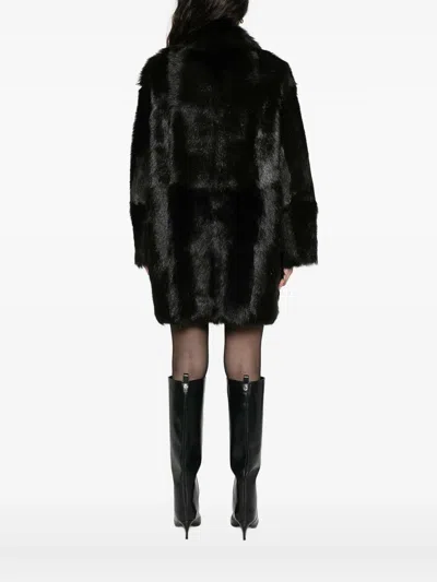 Alberta Ferretti Fur Texture High Collar Knee Length Jacket In Black