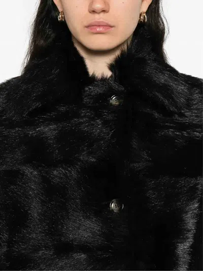 Alberta Ferretti Fur Texture High Collar Knee Length Jacket In Black