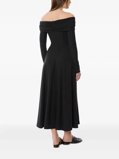 Alberta Ferretti Slightly Stretch Cady Midi Dress With Off-the-shoulder Neckline In Black