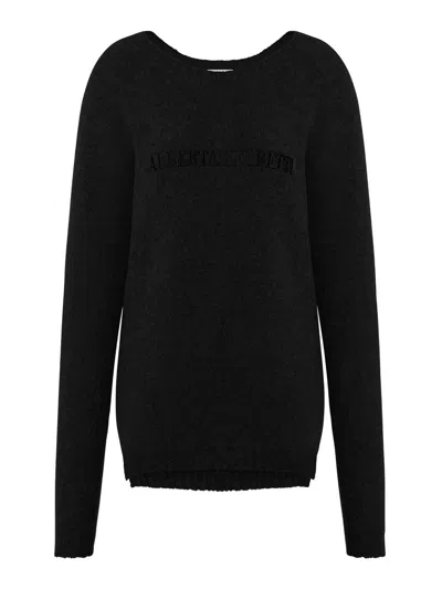 Alberta Ferretti Long Sleeve Crew Neck Knitwear Top In Black