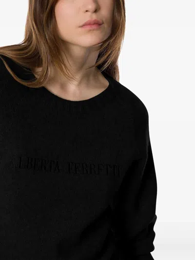 Alberta Ferretti Long Sleeve Crew Neck Knitwear Top In Black