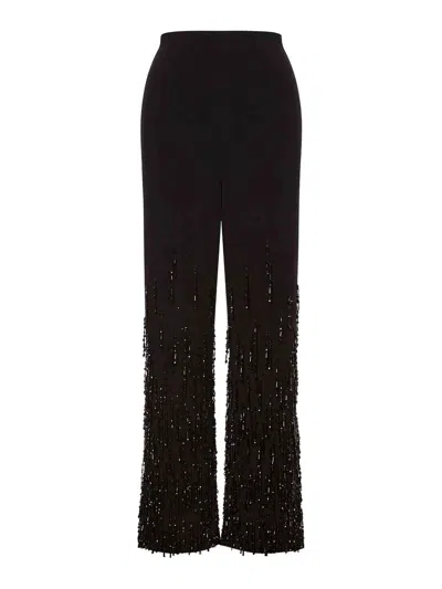 Alberta Ferretti Flared High Waist Trousers With Beaded Embellishments In Black