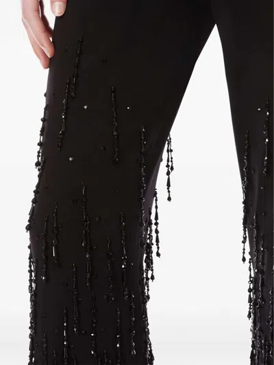 Alberta Ferretti Flared High Waist Trousers With Beaded Embellishments In Black