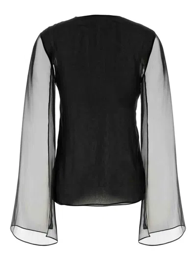 Alberta Ferretti Sheer-sleeve Silk Blouse In Black