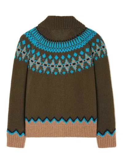 Alanui Olive Green Fair Isle Patterned Cardigan In Multi