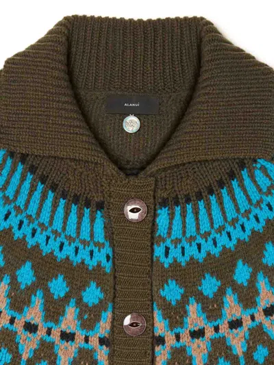Alanui Olive Green Fair Isle Patterned Cardigan In Multi