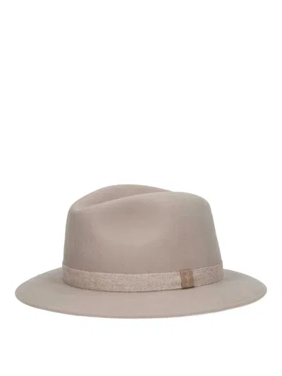 Borsalino Wide Brim Hat Grosgrain Ribbon In Neutral