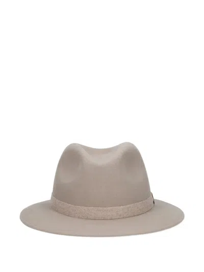 Borsalino Wide Brim Hat Grosgrain Ribbon In Neutral