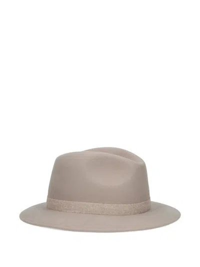 Borsalino Wide Brim Hat Grosgrain Ribbon In Neutral