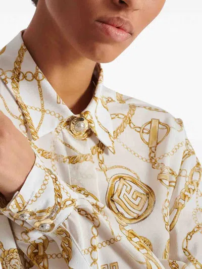 Balmain Logo Printed Silk Shirt In Neutral