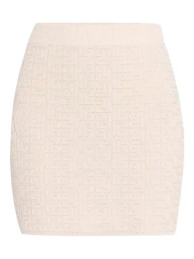 Balmain Short Glossy Knit Skirt In Neutral