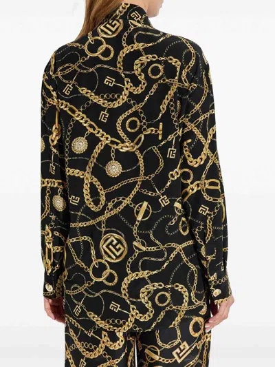 Balmain Shirt Chain Print Gold Buttons In Black