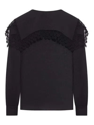 Chloé Blouse With Maxi Collar In Silk Jacquard And Lace In Black