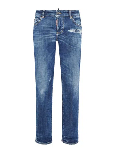 Dsquared2 Distressed Five-pocket Belt Loop Trousers In Blue