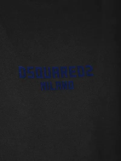 Dsquared2 Men Black Crewneck T-shirt With Logo Lettering On The Front In Cotton Man In Blue