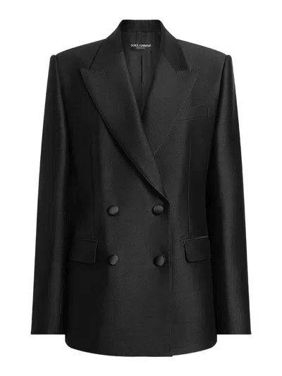 Dolce & Gabbana Double-breasted Jacket In Faille In Black